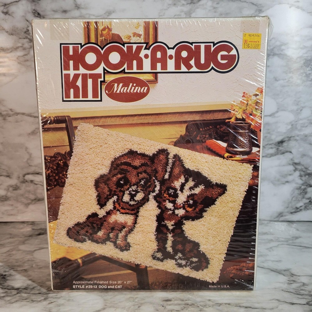 Vintage Malina Hook-A-Rug Kit Dog And Cat 20 x 27 Sealed Brand New